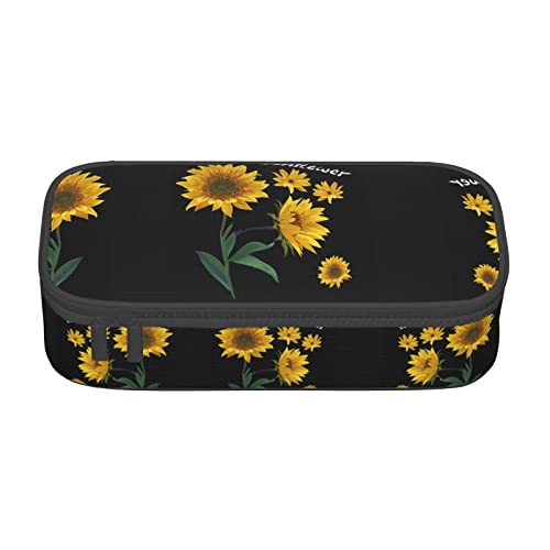 ZKZBDPLK Federmäppchen mit menschlichem Gehirndruck, hohe Kapazität, vielseitige Organizer-Tasche mit vollem Druck, aus strapazierfähigem Oxford-Tuch, Sonnenblume Hintergrund schwarz, Einheitsgröße, von ZKZBDPLK