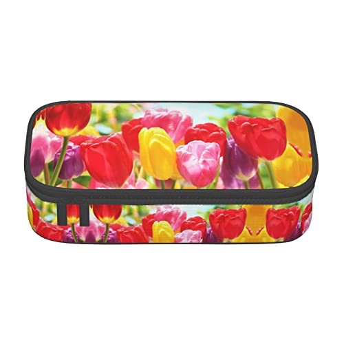 ZKZBDPLK Federmäppchen mit niedlichem Libellen-Druck, hohe Kapazität, vielseitige Organizer-Tasche mit vollem Druck, aus strapazierfähigem Oxford-Gewebe, Bunte Tulpen, Einheitsgröße, Schulranzen-Set von ZKZBDPLK