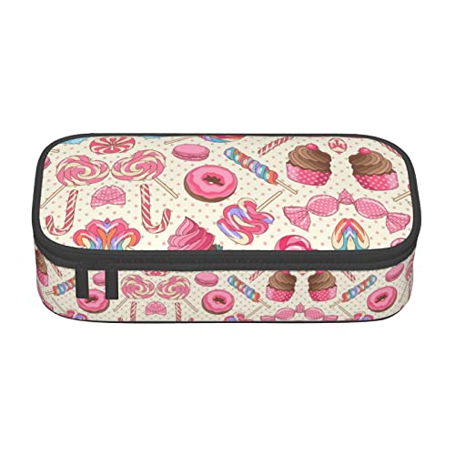 ZKZBDPLK Federmäppchen mit niedlichem Libellen-Druck, hohe Kapazität, vielseitige Organizer-Tasche mit vollem Druck, aus strapazierfähigem Oxford-Gewebe, Süßer Lollipop-Cupcake, Einheitsgröße, von ZKZBDPLK