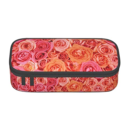 ZKZBDPLK Federmäppchen mit orangefarbenem Rosen-Druck, hohe Kapazität, vielseitige Organizer-Tasche mit Volldruck, aus strapazierfähigem Oxford-Tuch, Orange Rose, Einheitsgröße, Schulranzen-Set von ZKZBDPLK