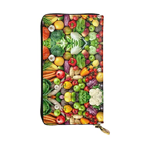 ZKZBDPLK Fresh Fruits and Vegetables Print Außergewöhnliches Leder Lange Geldbörse – Premium-Qualität Clutch mit Volldruck-Design – Ein herrliches Statement von Klasse und Haltbarkeit, Frisches Obst von ZKZBDPLK