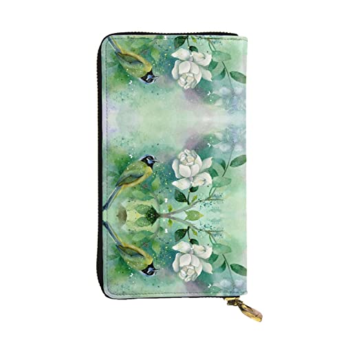 ZKZBDPLK Japanische Kirschbaum-Druck, außergewöhnliches Leder, lange Geldbörse, hochwertige Clutch mit Volldruck-Design, ein herrliches Statement von Klasse und Haltbarkeit, Gardenia Blumen Vögel, von ZKZBDPLK