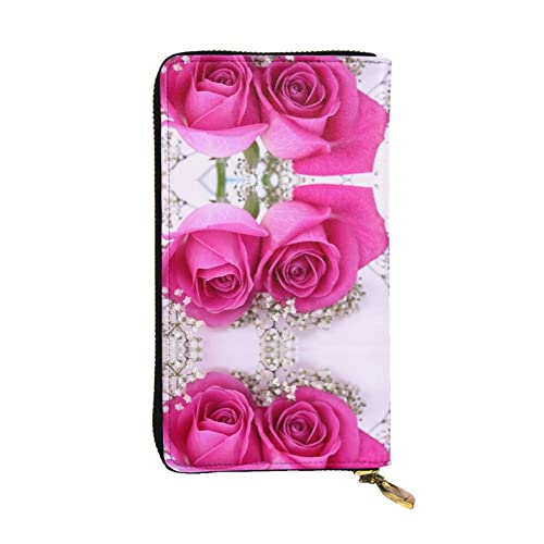 ZKZBDPLK Lange Geldbörse aus Leder mit Blumen- und Schmetterlings-Aufdruck, hochwertige Clutch mit Volldruck-Design, ein herrliches Statement von Klasse und Haltbarkeit, Grau, rose, Einheitsgröße von ZKZBDPLK