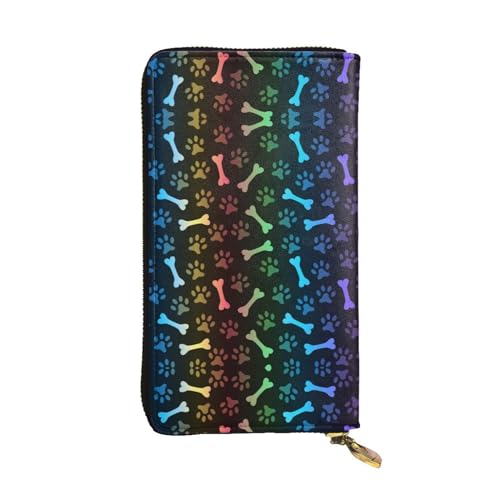 ZKZBDPLK Lange Geldbörse aus Leder mit Griechenlandkarten-Druck, hochwertige Clutch mit Volldruck-Design, ein herrliches Statement von Klasse und Haltbarkeit, Regenbogen-Hunde- und Katzenpfote, von ZKZBDPLK