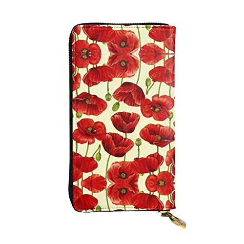 ZKZBDPLK Lange Geldbörse aus Leder mit Regenbogen-Himmel und Mondaufdruck, hochwertige Clutch mit Volldruck-Design, ein herrliches Statement von Klasse und Haltbarkeit, Red Flower, Einheitsgröße von ZKZBDPLK