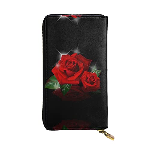 ZKZBDPLK Lange Geldbörse aus Leder mit buntem Tulpenaufdruck, hochwertige Clutch mit Volldruck-Design, ein herrliches Statement von Klasse und Haltbarkeit, Rote Rosen, Einheitsgröße von ZKZBDPLK