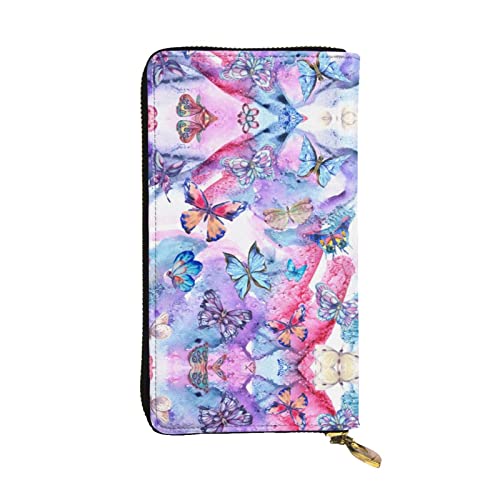 ZKZBDPLK Lange Geldbörse aus Leder mit buntem Tulpenaufdruck, hochwertige Clutch mit Volldruck-Design, ein herrliches Statement von Klasse und Haltbarkeit, Schmetterling, Einheitsgröße von ZKZBDPLK