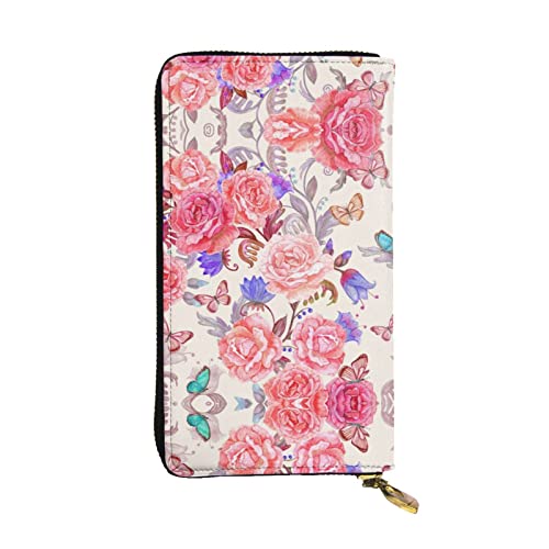 ZKZBDPLK Las Vegas Sunset Print Außergewöhnliches Leder Lange Geldbörse - Hochwertige Clutch mit Volldruck-Design - Ein herrliches Statement von Klasse und Haltbarkeit, Blume, Rose, Schmetterling, von ZKZBDPLK