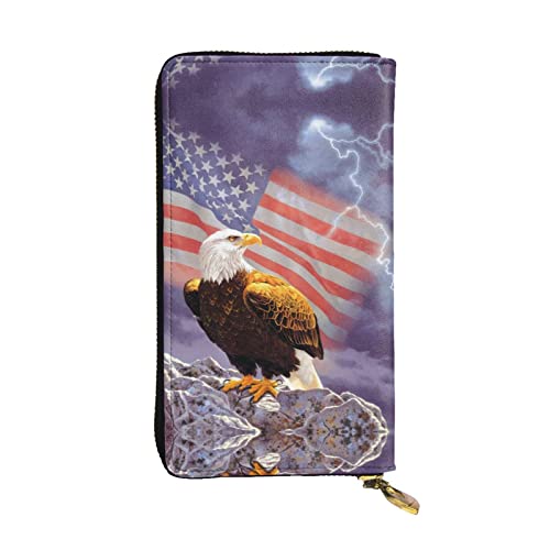 ZKZBDPLK Marine Life Print Außergewöhnliche Leder lange Geldbörse – Premium-Qualität Clutch mit Volldruck-Design – ein herrliches Statement von Klasse und Haltbarkeit, Adler mit USA-Flagge, von ZKZBDPLK