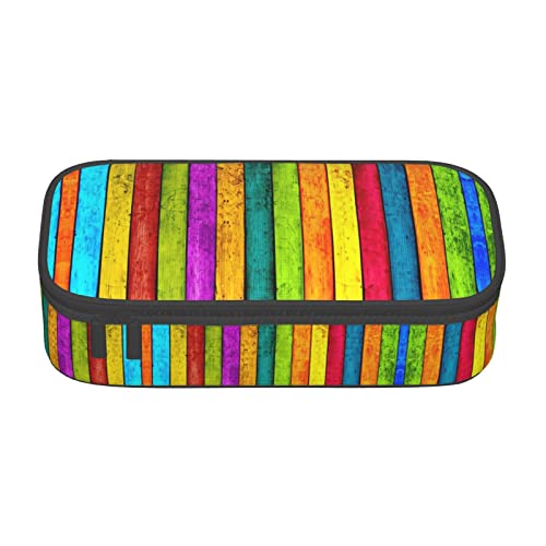 ZKZBDPLK Medaillon Multi Print High Capacity Layered Pencil Case - Versatile Organizer Pouch with Full Print - Made from Durable Oxford Cloth, Farbiges Holzbrett, Einheitsgröße, Schulranzen-Set von ZKZBDPLK