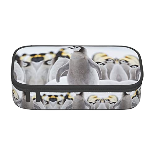 ZKZBDPLK Medaillon Multi Print High Capacity Layered Pencil Case - Versatile Organizer Pouch with Full Print - Made from Durable Oxford Cloth, Niedliches Pinguin-Tiermuster, Einheitsgröße, von ZKZBDPLK