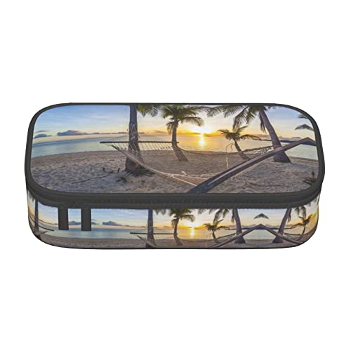 ZKZBDPLK Paradise Beach Palmen Print High Capacity Layered Pencil Case - Versatile Organizer Pouch with Full Print - Made from Durable Oxford Cloth, Paradise Beach Palmen, Einheitsgröße, von ZKZBDPLK