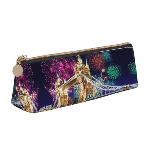 ZKZBDPLK Sunset Wine Glass Print Stylish Leather Triangle Pen Case - All-Over Print, Cross Patterned Leather, Compact and Versatile Pen Pouch, Night London Tower Bridge, Einheitsgröße, Schulranzen-Set von ZKZBDPLK