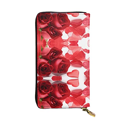 ZKZBDPLK Us Dollar Money Print Außergewöhnliche lange Geldbörse aus Leder – hochwertige Clutch mit Volldruck-Design – ein herrliches Statement von Klasse und Haltbarkeit, Rose und rote Blütenblätter, von ZKZBDPLK