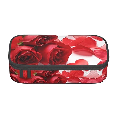 ZKZBDPLK Us Dollar Money Print Federmäppchen mit hoher Kapazität, mehrlagiges Federmäppchen – vielseitige Organizer-Tasche mit Volldruck – aus strapazierfähigem Oxford-Tuch, Rose und rote von ZKZBDPLK