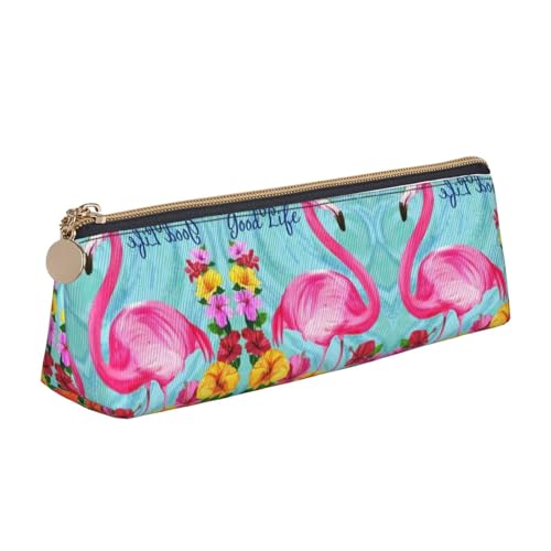 ZKZBDPLK Weed with Sunflower Print Stylish Leather Triangle Pen Case - All-Over Print, Cross Patterned Leather, Compact and Versatile Pen Pouch, Flamingo Blumen, Einheitsgröße, Schulranzen-Set von ZKZBDPLK