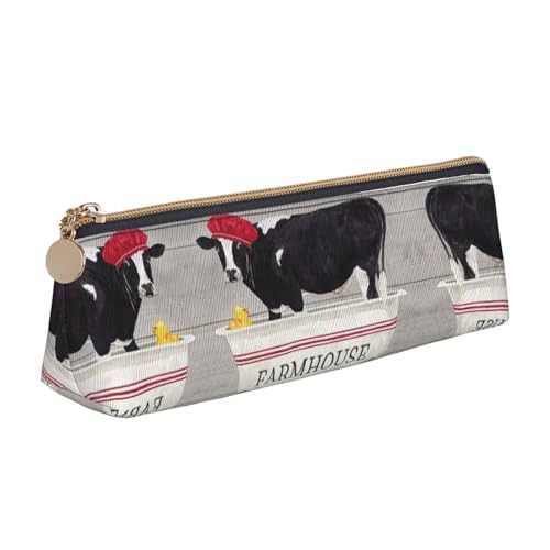 ZKZBDPLK Weed with Sunflower Print Stylish Leather Triangle Pen Case - All-Over Print, Cross Patterned Leather, Compact and Versatile Pen Pouch, Süße Kuh, Einheitsgröße, Schulranzen-Set von ZKZBDPLK