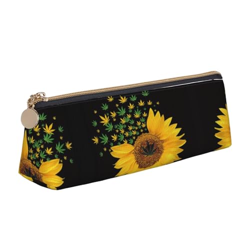 ZKZBDPLK Weed with Sunflower Print Stylish Leather Triangle Pen Case - All-Over Print, Cross Patterned Leather, Compact and Versatile Pen Pouch, Unkraut mit Sonnenblume, Einheitsgröße, Schulranzen-Set von ZKZBDPLK