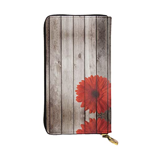 ZKZBDPLK Wooden Board Red Flower Print Exceptional Leather Long Wallet - Premium Quality Clutch with Full Print Design - A Splendid Statement of Class and Durability, Holzbrett rote Blume, von ZKZBDPLK