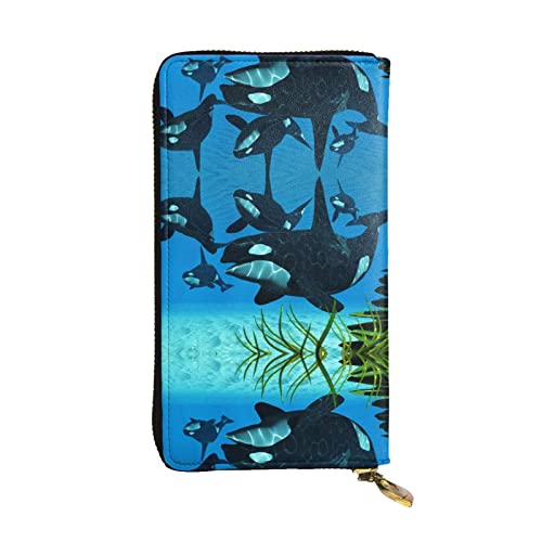 ZKZBDPLK Wooden Board Red Flower Print Exceptional Leather Long Wallet - Premium Quality Clutch with Full Print Design - A Splendid Statement of Class and Durability, Killer Whales zum Schwimmen, von ZKZBDPLK