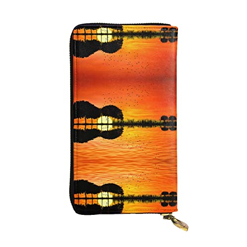 ZKZBDPLK Wooden Board Red Flower Print Exceptional Leather Long Wallet - Premium Quality Clutch with Full Print Design - A Splendid Statement of Class and Durability, Lake Guitar Reflection, von ZKZBDPLK