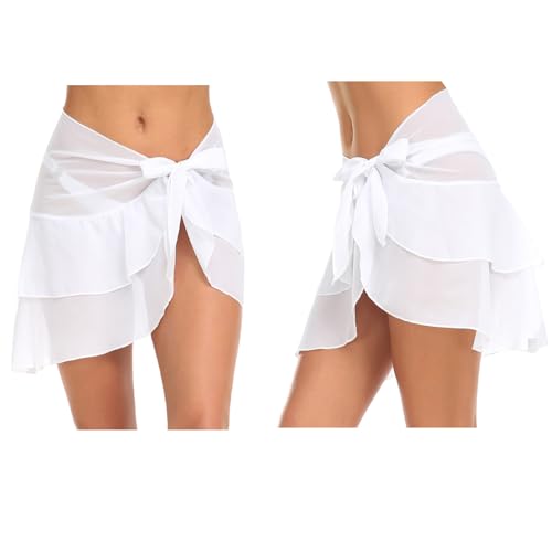 ZKZFCAI Damen Sarong Pareo Chiffon, Strand Wrap Sarong Cover Up Chiffon Badeanzug Wickelröcke Pareo für den Strand Bikini Swimsuit, Strandkleid Multifunktional Einheitsgröße (Weiß) von ZKZFCAI