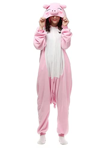 ZKomoL Onesie-Kostüm für Erwachsene, unisex, Weihnachten, Party, Pyjama, Cosplay, Nachtwäsche, Rosa, Schwein, L von ZKomoL