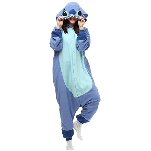 ZKomoL Pyjamas Onesies Cosplay Erwachsene Unisex Tiere Halloween Kostüm Kleid Loungewear, Tigermuster, Medium… (Blau Stich, L) von ZKomoL