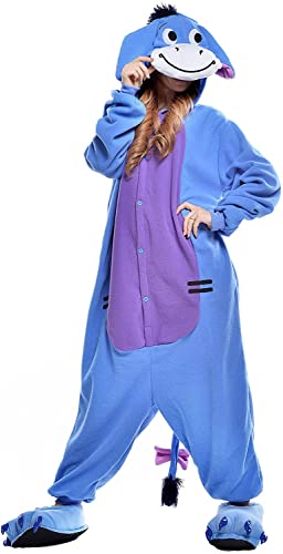 ZKomoL Pyjamas Onesies Cosplay Erwachsene Unisex Tiere Halloween Kostüm Kleid Loungewear, Tigermuster, Medium… (Esel, L) von ZKomoL