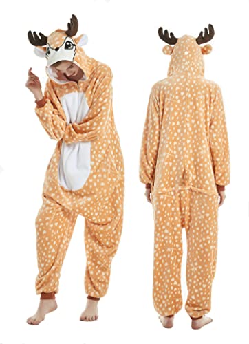 ZKomoL Pyjamas Onesies Cosplay Erwachsene Unisex Tiere Halloween Kostüm Kleid Loungewear, Tigermuster, Medium… (Sika Deer, L) von ZKomoL