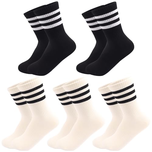 ZLESAGII 5 Paare Damen Retro Tennissocken Sportsocken mit Streifen aus Bio-Baumwolle Athletik Sport Running Fitnesssocken Retro Crew Socken für Männer Frauen von ZLESAGII