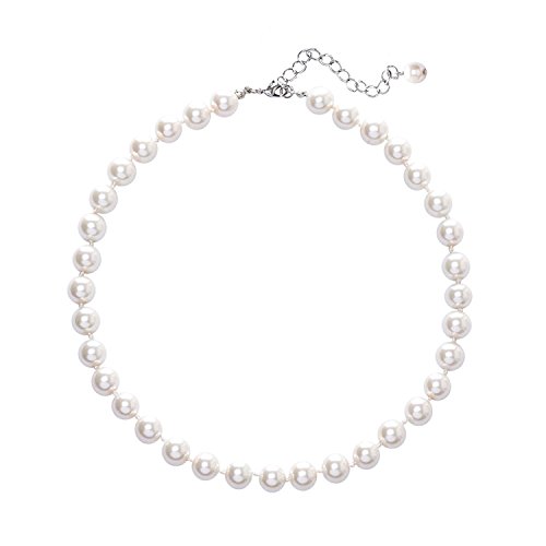 ZLESAGII Damen 9.5-10 mm Perlen Ketten Kurze Runde Imitation Muschel Perle Choker Halskette Hochzeit Perlenkette für Bräute Weiß von ZLESAGII