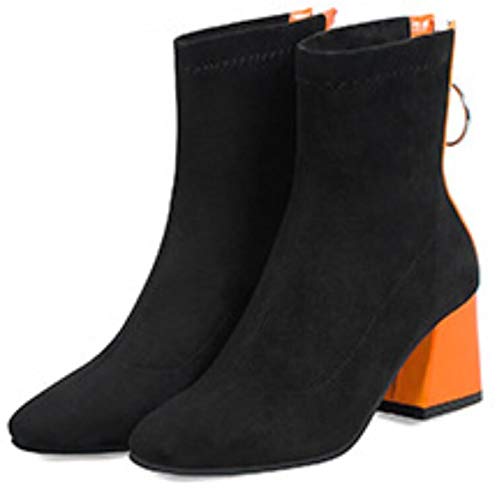 ZLFCRYP Damen Stiefeletten Boots Mit Blockabsatz, Herbst Und Winter Reißverschluss Dicke Stiefel Mit Hohen Absätzen orange-38 von ZLFCRYP