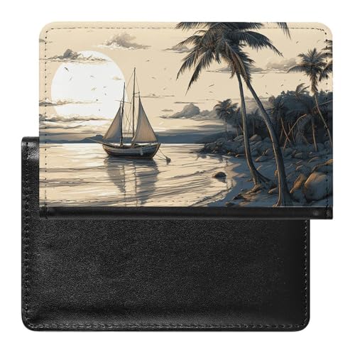 Reisepasshülle & Impfausweis Palmen Fischerboot Reisepasshülle international Portmonee Palmen Fischerboot Fischerboot, Fischerboot Palmen, 5.8 × 3.9 × 0.4 inches, Klassisch von ZLFDSKGY
