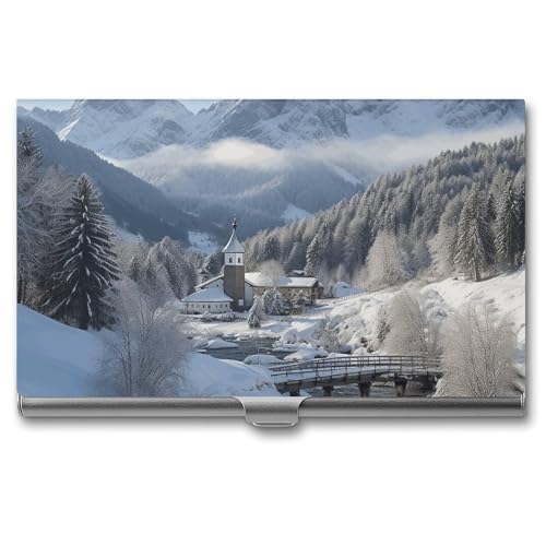 ZLFDSKGY Visitenkartenetui Slim Metall Visitenkartenetui für Männer Frauen Winterlandschaft in den Bayerischen Alpen Namenskarten Halter Professionelle Unternehmen Karten Organizer Kreditträger von ZLFDSKGY
