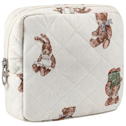 ZLFSRQ Kleine gesteppte Make-up-Tasche für Geldbörse, Mini-Make-up-Tasche, niedliche Baumwoll-Make-up-Tasche mit Fächern, ästhetische Kosmetiktasche für Damen, Kokette, Reißverschluss von ZLFSRQ