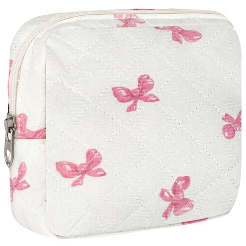 ZLFSRQ Kleine gesteppte Make-up-Tasche für Geldbörse, Mini-Make-up-Tasche, niedliche Baumwoll-Make-up-Tasche mit Fächern, ästhetische Kosmetiktasche für Damen, Kokette, Reißverschluss von ZLFSRQ