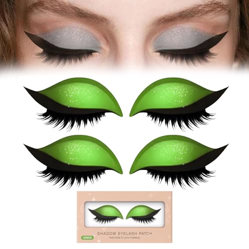 Lazy Eye Shadow Wimpernpflaster, Wiederverwendbare Lidschattenaufkleber FüR Augen-Make-Up, Bunte Wimpern-Make-Up-Aufkleber Mit Falschen Wimpern, Schatten-Eyeliner Wasserfest (2 pairs-Green) von ZLHHRZJX