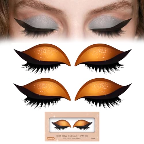 Lazy Eye Shadow Wimpernpflaster, Wiederverwendbare Lidschattenaufkleber FüR Augen-Make-Up, Bunte Wimpern-Make-Up-Aufkleber Mit Falschen Wimpern, Schatten-Eyeliner Wasserfest (2 pairs-Orange) von ZLHHRZJX