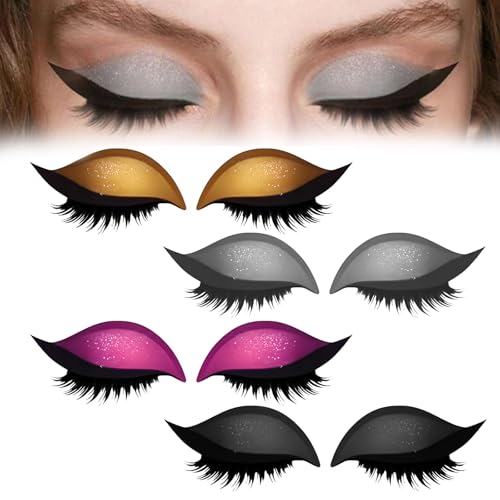 Lazy Eye Shadow Wimpernpflaster, Wiederverwendbare Lidschattenaufkleber FüR Augen-Make-Up, Bunte Wimpern-Make-Up-Aufkleber Mit Falschen Wimpern, Schatten-Eyeliner Wasserfest (4 pairs-Dark) von ZLHHRZJX