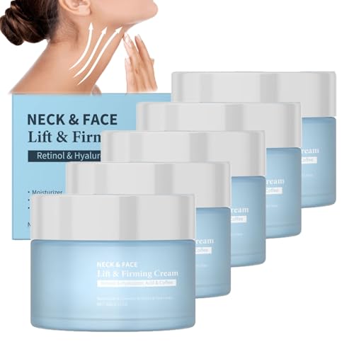 Retinol-Halscreme mit Hyaluronsäure und Koffein, Halsstraffungscreme zur Straffung schlaffer Haut, Tages- und Nachtcreme für Frauen und Männer, 24-Stunden-Feuchtigkeitsversorgung (5 STÜCKE) von ZLHHRZJX