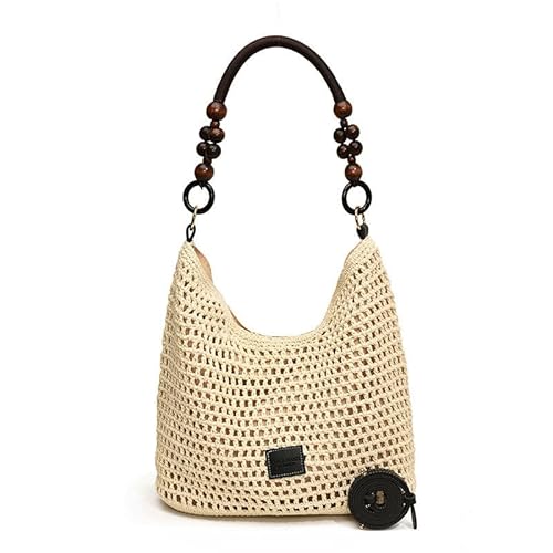 ZLHQPC Handgefertigte Strohhandtasche mit Perlengriff,Schwarz ZLHQPC Handgefertigte Strohhandtasche mit Perlengriff,Schwarz von ZLHQPC