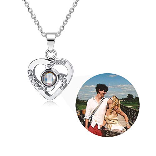 ZLHZW Personalisierte Bilder-Projektions-Halskette für Damen – Kundenspezifische Foto Liebe Herz Anhänger – Personalisierte Portrait Schmuck – Geburtstag Jahrestag Gedenkgeschenke für sie von ZLHZW