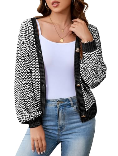 ZLIGXEA Damen Strickjacke Langarm V Ausschnitt Kurze Strickjacken Herbst Leicht Knopfleiste Open Front Strick Cardigan Elegant Casual Strickpullover Schwarz XL von ZLIGXEA