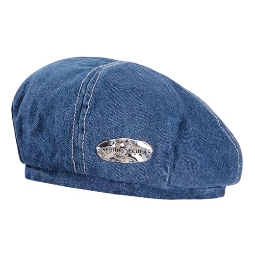 ZLLkeji Baskenmütze Denim Koreanisch Stil Frauen Barett Cap Stylish and Elegant Warm Beret Herbst Winter Frühling Newsboy Mütze Damen Blau von ZLLkeji