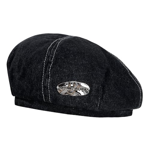 ZLLkeji Baskenmütze Denim Koreanisch Stil Frauen Barett Cap Stylish and Elegant Warm Beret Herbst Winter Frühling Newsboy Mütze Damen Schwarz von ZLLkeji