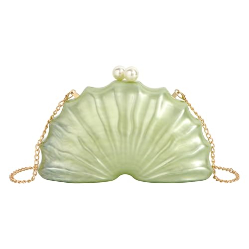ZLM BAG US Abend-Clutch-Geldbörse mit Glitzer, Muschel-Design, Mini-Umhängetasche, PU-Leder, Muschel-Perle, Y3-grün, Einheitsgröße von ZLM BAG US