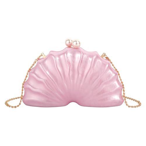 ZLM BAG US Abend-Clutch-Geldbörse mit Glitzer, Muschel-Design, Mini-Umhängetasche, PU-Leder, Muschel-Perle, Y3-pink, Einheitsgröße von ZLM BAG US