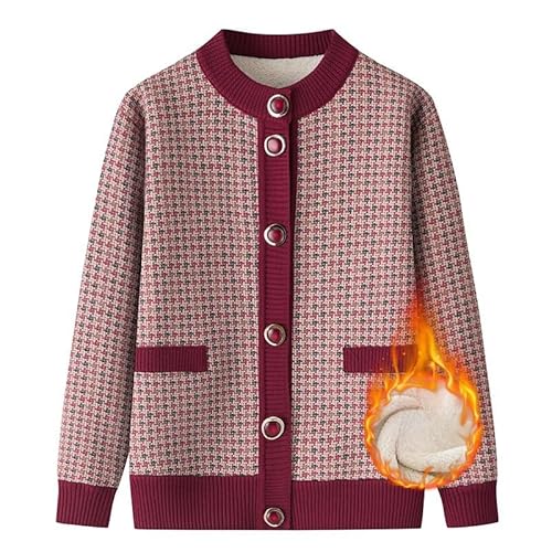 Strickjacke für Ältere Oma Strickjacke für Ältere Damen Langärmelig für Opa Offene Vorderseite Knopfleiste Warmes Sweatshirt mit Fleecefutter Kleidung für Oma und Mutter Jacke Kleidung Strick von Zlongbow