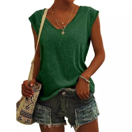 Damen T-Shirt Kurzarm V-Ausschnitt Flügelärmeln Oberteile Blusen Sommer Casual Lose Tank Top Basic Mädchen Tops Bluse Frauen Elegant Ärmellose T-Shirt Casual Weiß Oberteile (Grün,S) von ZLQRSSWK